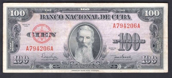 Cuba. 100 Pesos 1950, A794206A. Crisp VF.