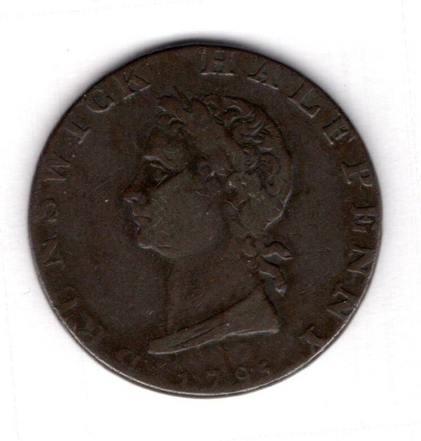 Brunswick Halfpenny Middlesex 1796. Plain Edge.