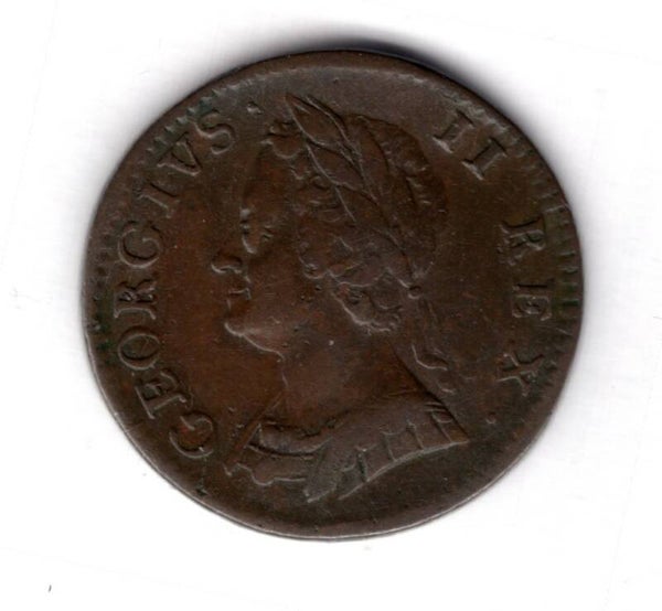 George II. Farthing 1754. Creased.