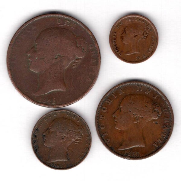 Victoria, 4 copper coins 1841-1853.