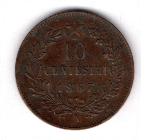 Italy. 10 Centesimi 1867N.   dy16659