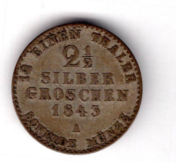 Prussia. 2.5 Silver Groschen 1843A.    DY16705