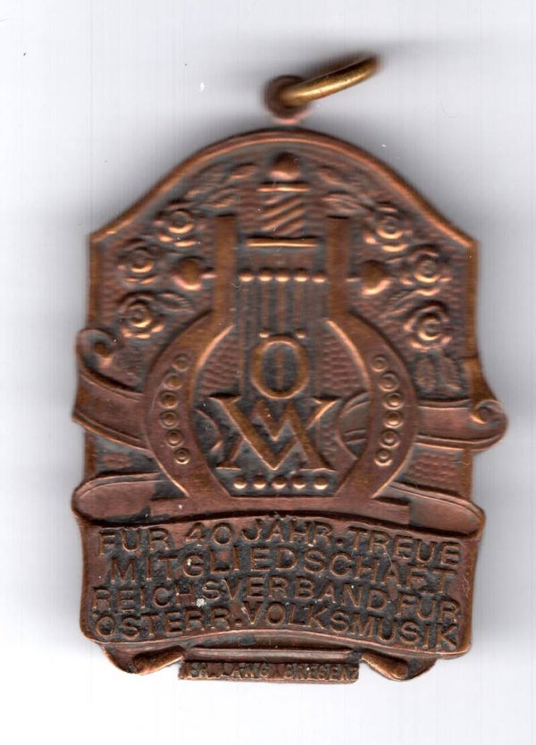 Austria, Reich Association For Folk Music 40th year medallion.