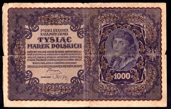 Poland. 1,000 Marek 1919. Various Series. Good Fine.