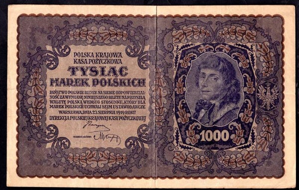 Poland. 1,000 Marek 1919, various series F-VF.