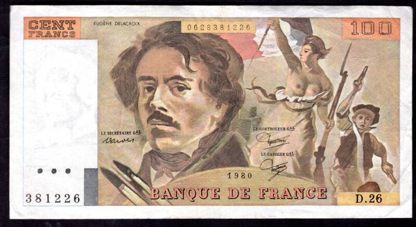 France. 100 Francs 1980. 0628381226. Crisp F-VF.