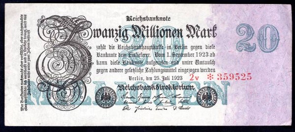Germany. 20 Million Mark. 25-7-1923. 359525. GVF.
