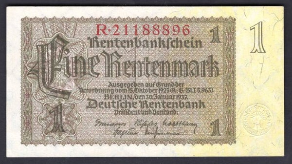 Germany. One Rentenmark 30-1-1937. R.21188896. NEF.