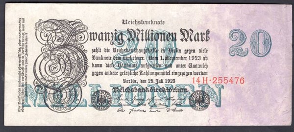 Germany. 20 Million Mark. 25-7-1923. No 255476. NVF.