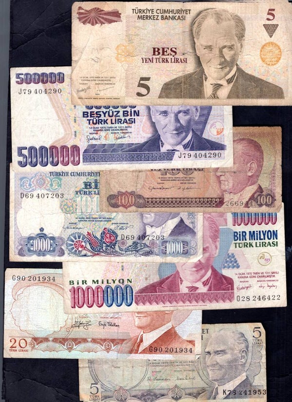 Turkey, 13 banknotes. Description below.