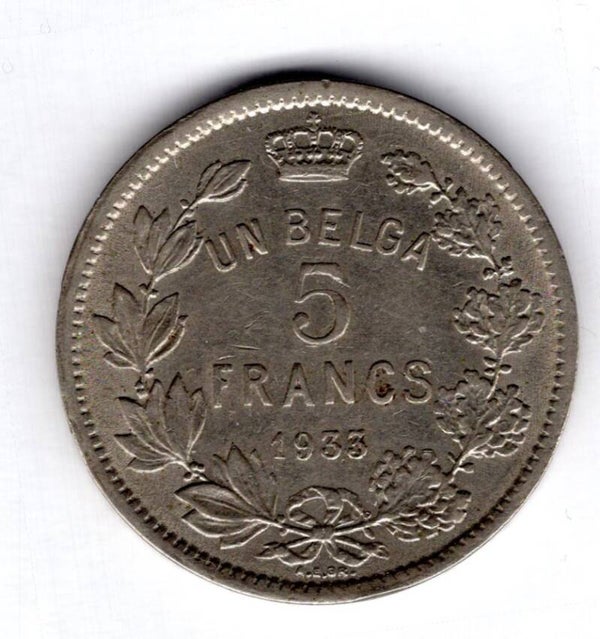 Belgium. 5 Francs 1933.