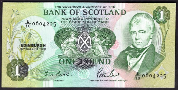 Bank of Scotland. £1. 19-8-1988, series E/10. GVF+.