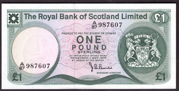 Scotland, Royal Bank, £1, 1-5-1975, A/87 987607. GEF.