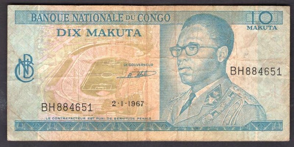 Congo. 10 Makuta 1967. BH884651. Fine.