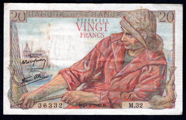 France. 20 Francs 24-9-1942. 078636332. GF.