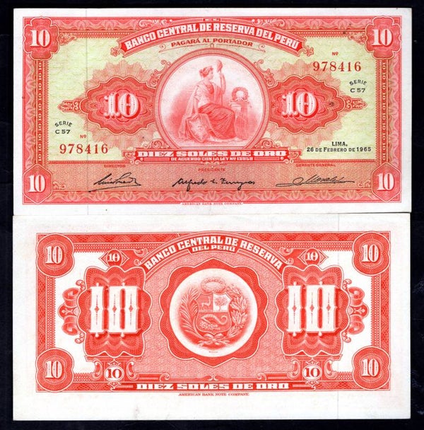 Peru. 10 Soles 1965, various series. VF.