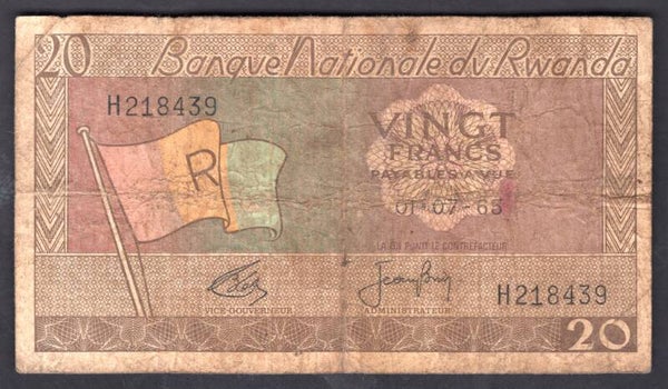 Burundi. 20 Francs 01-07-65 H218439. Good.