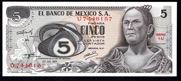 Mexico. 5 Pesos 27-10-1971 1U U7448157. UNC.