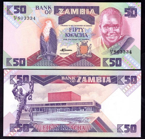 Zambia. 50 Kwacha 1986-88) (WPM 28a). AU-UNC.