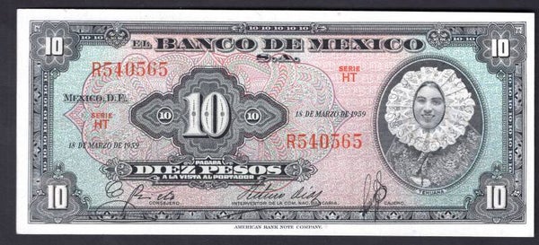 Mexico. 10 Pesos 18-3-1959. HT R540565. GEF.