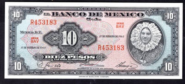 Mexico. 10 Pesos 17-2-1965 BAV R453183. UNC.