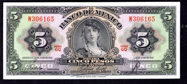 Mexico. Five Pesos 24-7-1957 GQ W306165 EF.