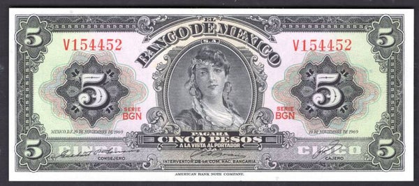Mexico. Five Pesos 19-11-1969 BGN V154452 AU+.