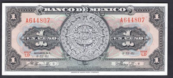 Mexico. One Peso 8-XI-61 LD A644807 VF-EF.