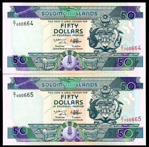 Solomon Islands, $50 (1997) First series, consec pair C/1 000664-665. AU-UNC.