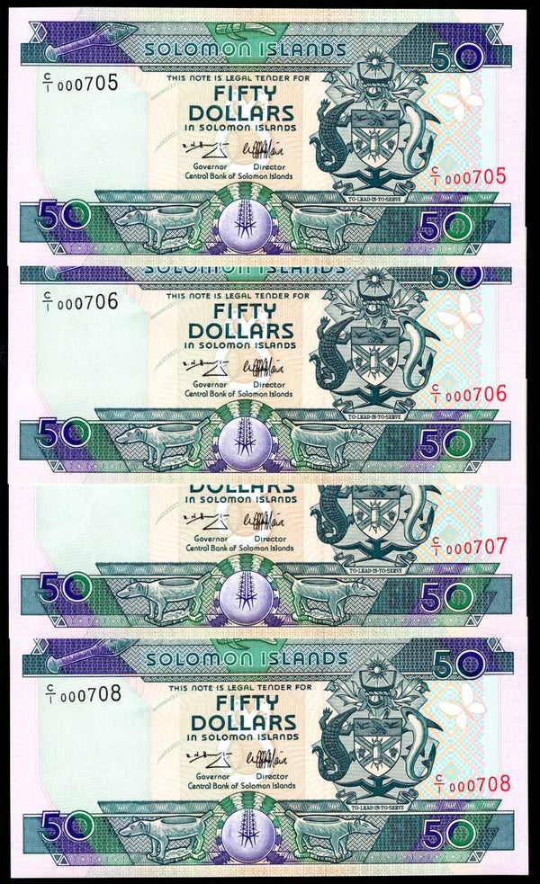 Solomon Islands, $50 (1997) First series, 4 consec C/1 000705-708. AU-UNC.