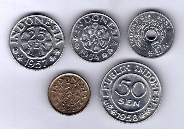 Indonesia. Five Coins 1952-1958.   dy17386