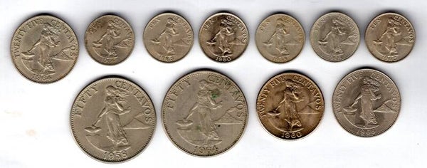 Philippines. 11 coins 1958-1966.  dy17438