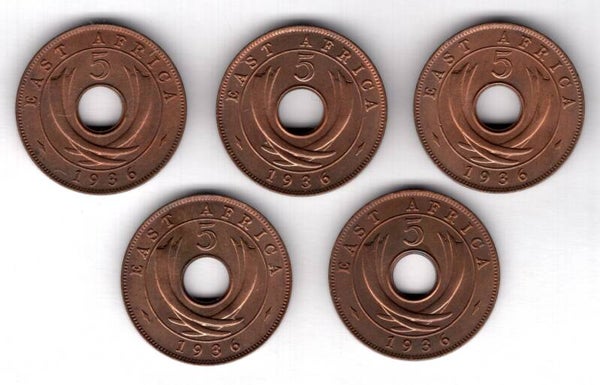 British East Africa, 5 Cents x 5. 1936H.                          DY17445