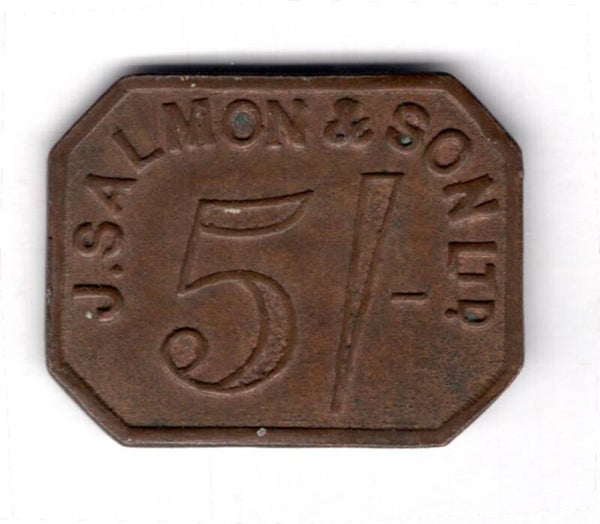 J.S.Salmon & Son Ltd. Five Shillings Token 20th Century.