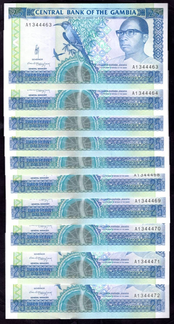 Gambia, 25 Dalasis x 10 consecutive, A1 344463-72.  (C. 1991). AU.