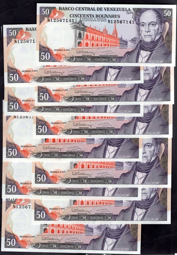 Venezuela. 50 Bolivares x 10, consecutive, 1992. N12567141-50. UNC.
