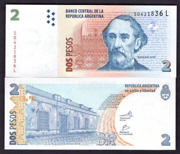 Argentina. Two Pesos (2002) (WPM 352). Series L. UNC.