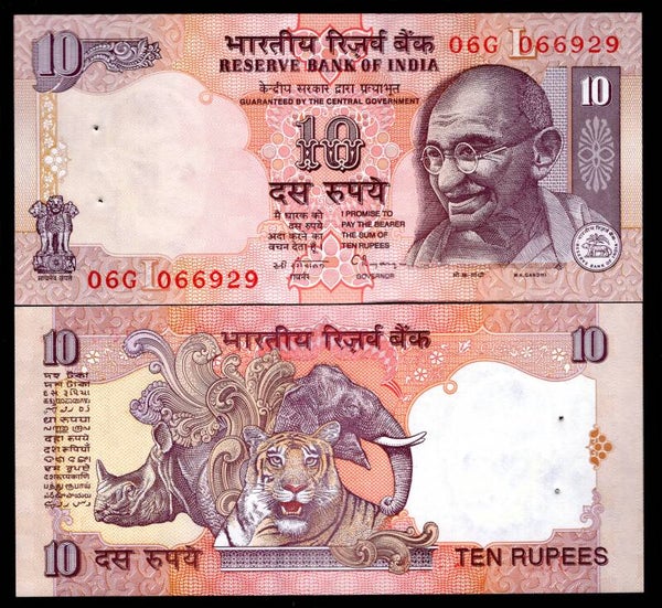 India. 10 Rupees Rangarajan, 1990s, series 06G. UNC.  dy17663