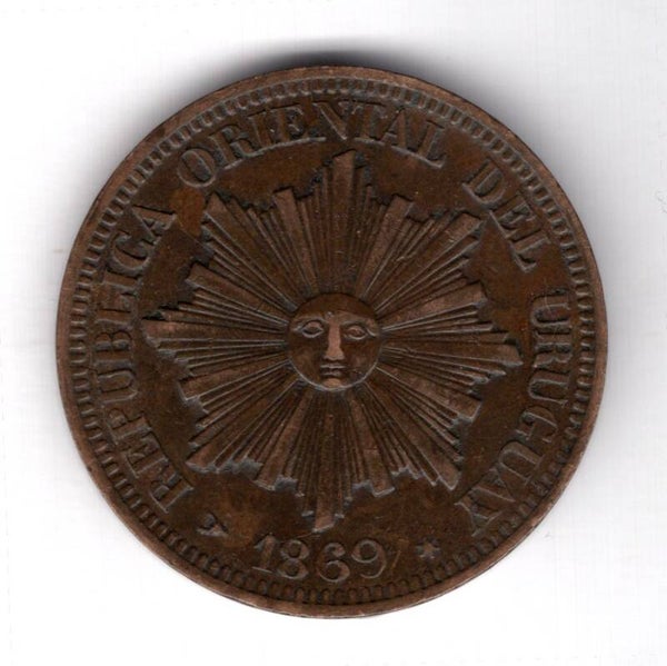 Uruguay. 4 Centesimos 1869H.