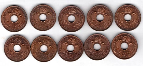 British East Africa, 5 Cents x 10. 1936KN.                          DY17946