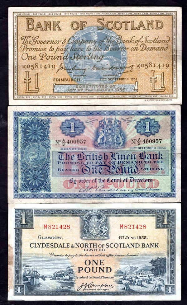 Scotland, 6 x £1,  Six different banks 1955-60. DY17993