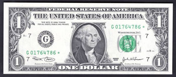 USA. FRN. $1 series 2003. Chicago, replacement G01764786*. UNC.