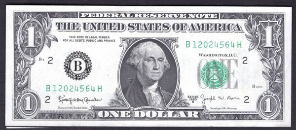 USA. FRN. $1 New York, series 1963B B12024564H. GVF.