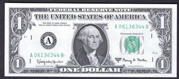 USA. FRN. $1 Boston, series 1963A. A06136344B. AU.