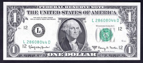 USA. FRN. $1 San Francisco. Series 1963A L28608044D. AU.