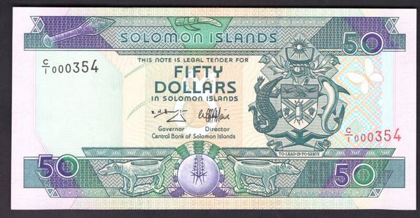 Solomon Islands. $50 (1997). Very low number C/1 000354. AU-UNC.
