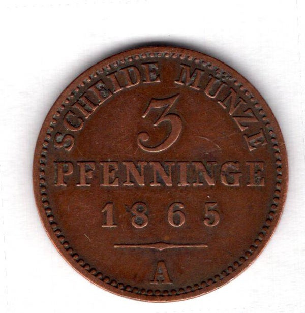 Prussia. 3 Pfennig 1865A.   DY18145