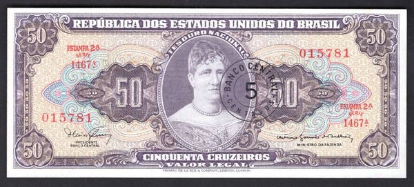 Brazil. 5 Centavos opt on 50 Cruzeiros (1960s). DY18157