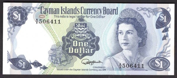 Cayman Islands. $1 1974 A/6 506411. AU-UNC.   DY18188