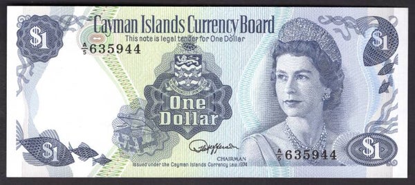 Cayman Islands. $1 1974 A/5 635944. AU-UNC.   DY18194